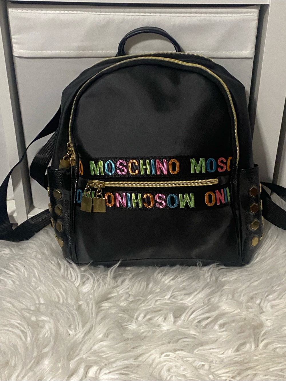 Black Mini Backpack with Multicolor Logo